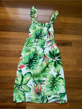 The Children's Place White Green Tropical Leaf Sundress